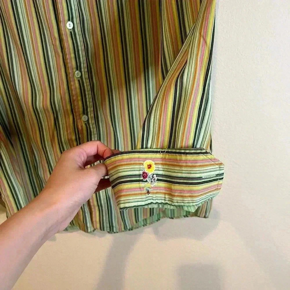 Men’s Bugatchi Uomo Multi Colored Striped Button Down Shirt 100% Cotton XXL - Picture 2 of 5